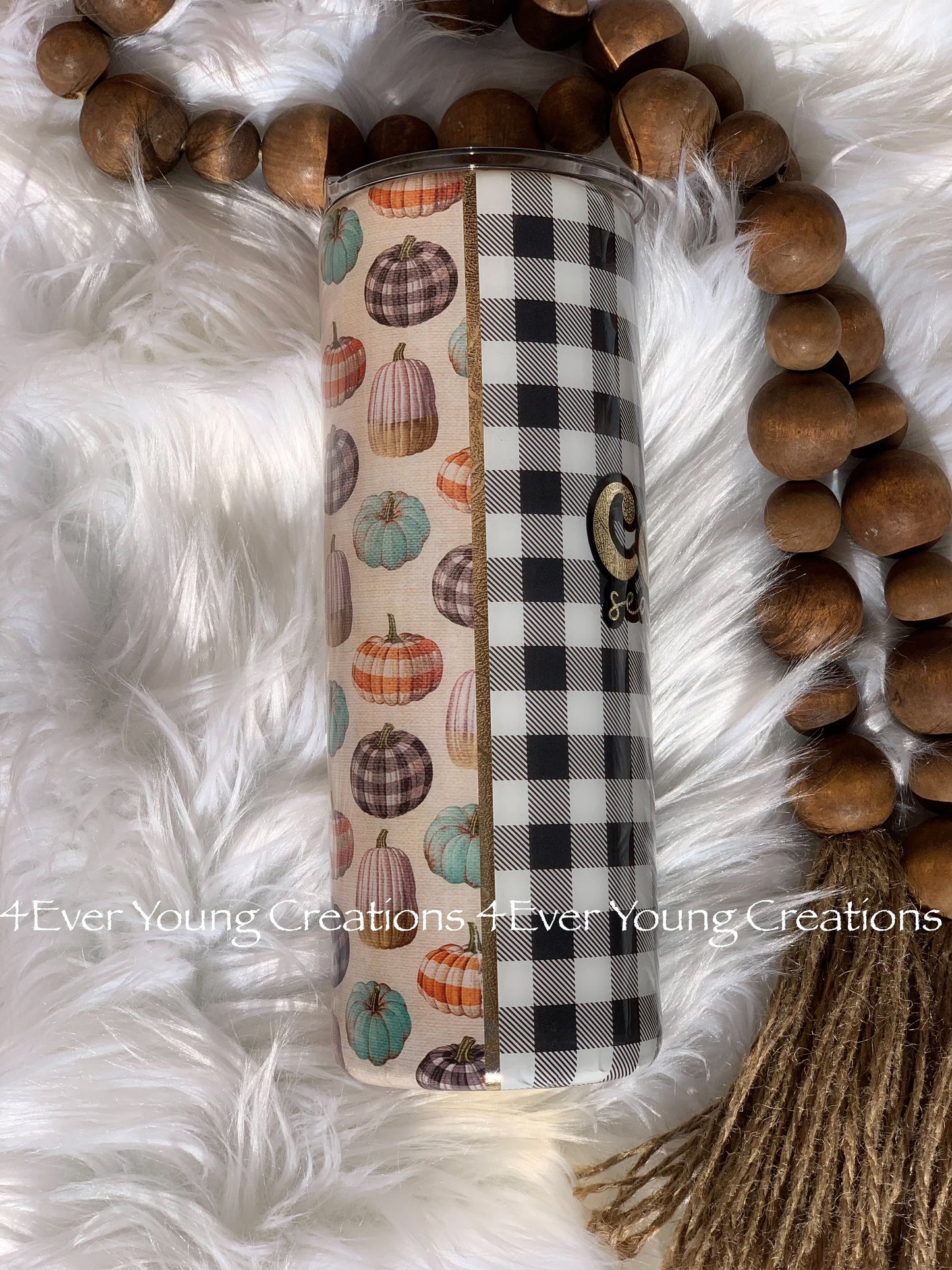 Plaid and pumpkin split tumbler