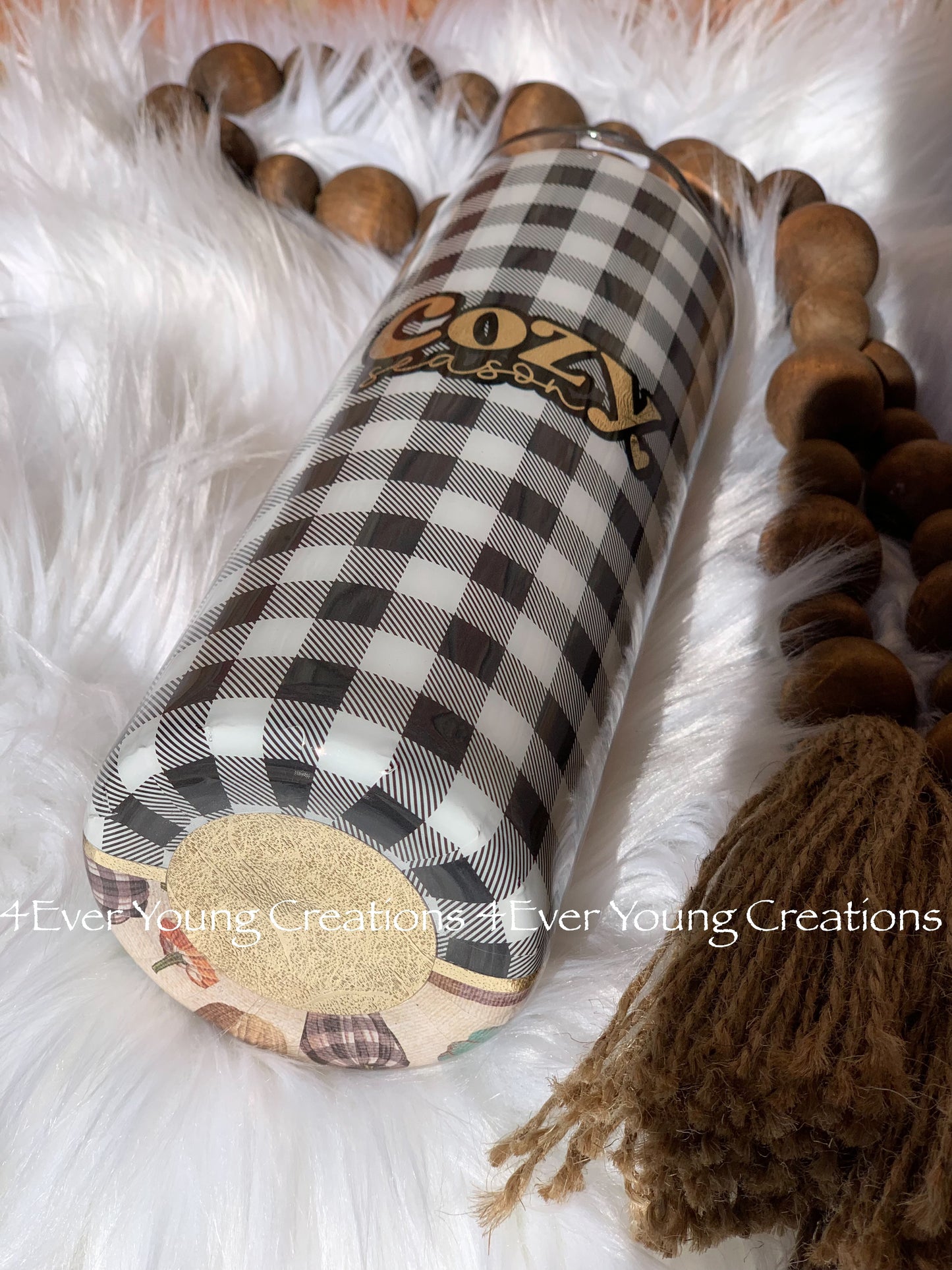 Plaid and pumpkin split tumbler