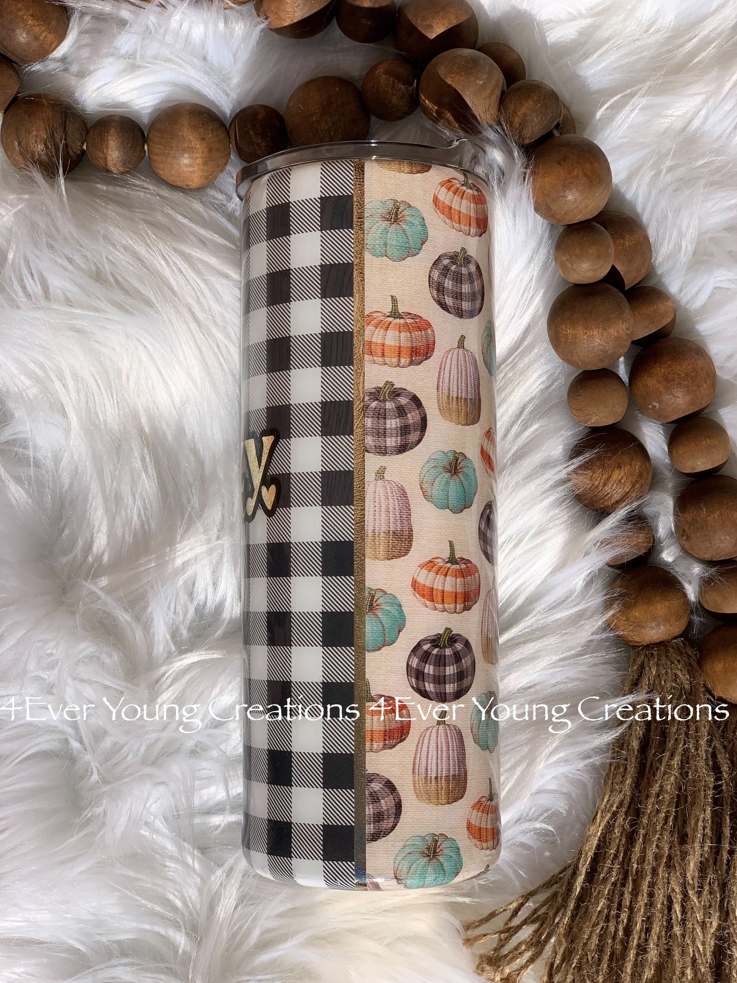 Plaid and pumpkin split tumbler