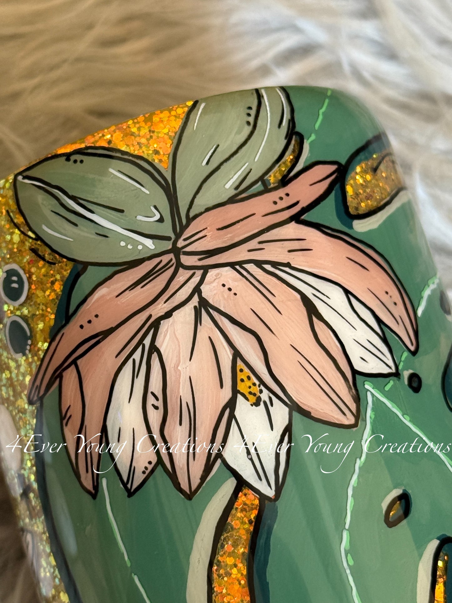 Hand-painted Magnolia and Monstera tumbler