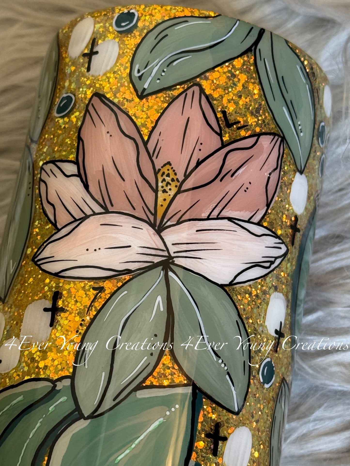 Hand-painted Magnolia and Monstera tumbler