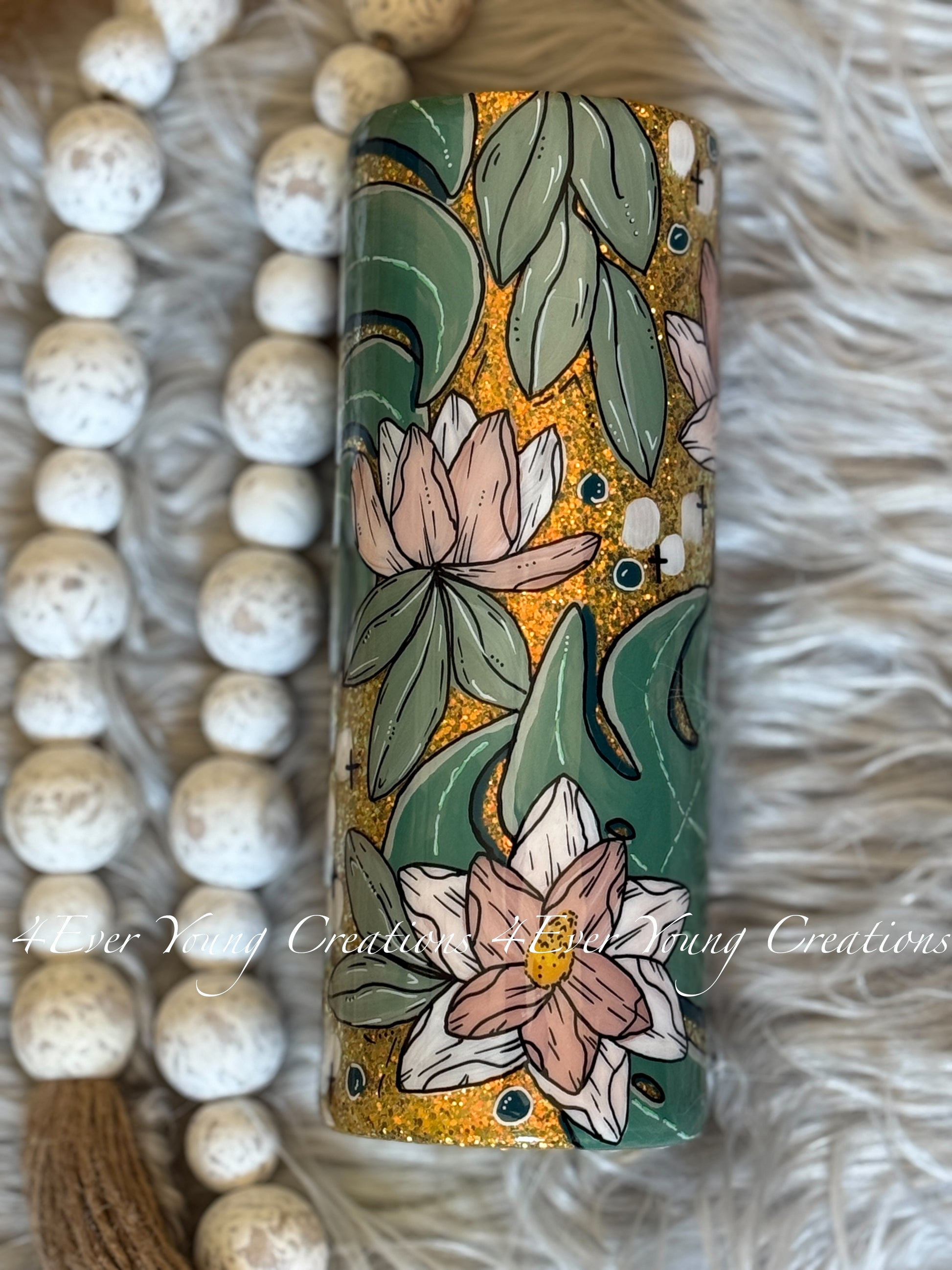 monstera tumbler Hand-painted Magnolia and Monstera tumbler