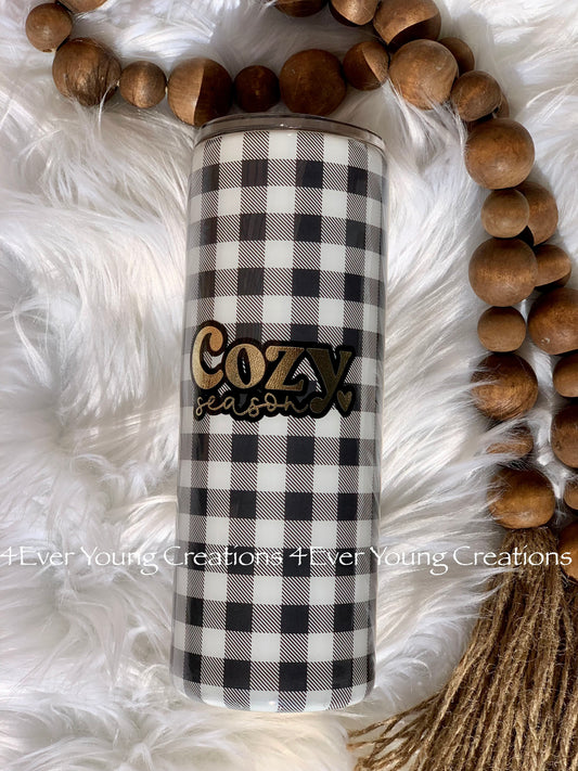 Plaid and pumpkin split tumbler